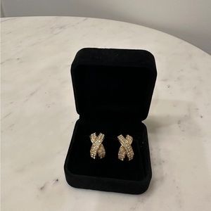 Christian Dior Vintage Earclip Clear Large Cross Rhinestone Auth